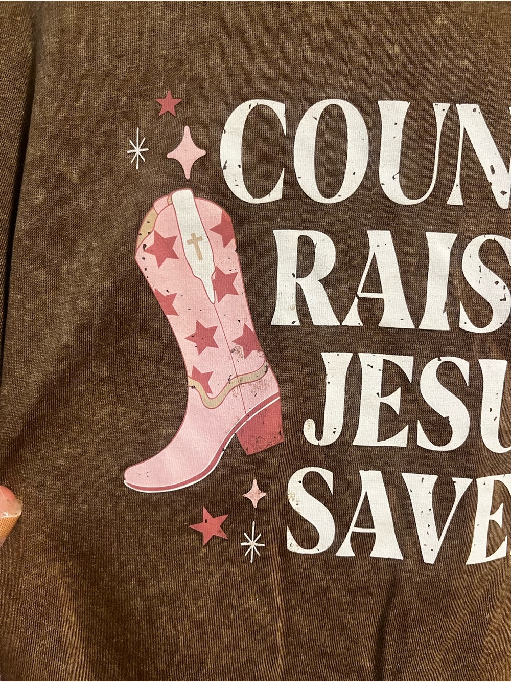 Country Raised Jesus Saved Brown Oversized Graphic Tee - Sz Medium - Picture 4 of 6